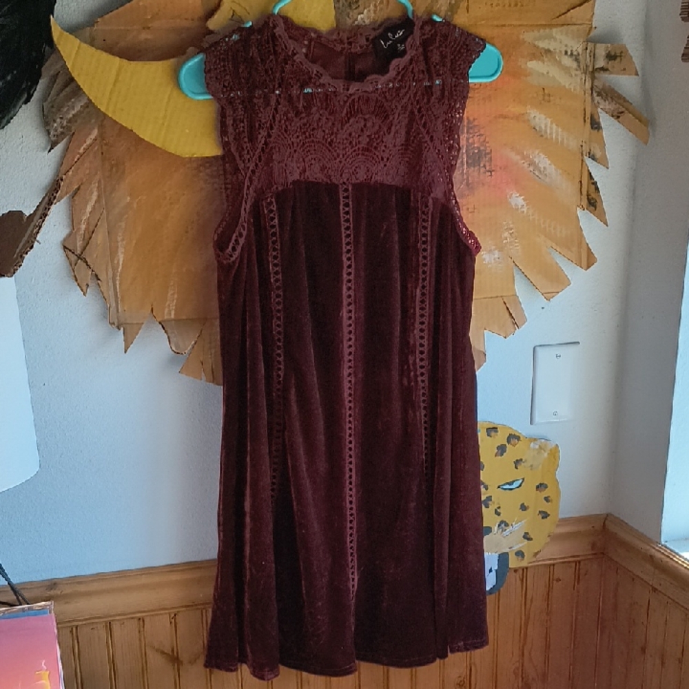 Lulu's Burgundy Velvet Lace Dress